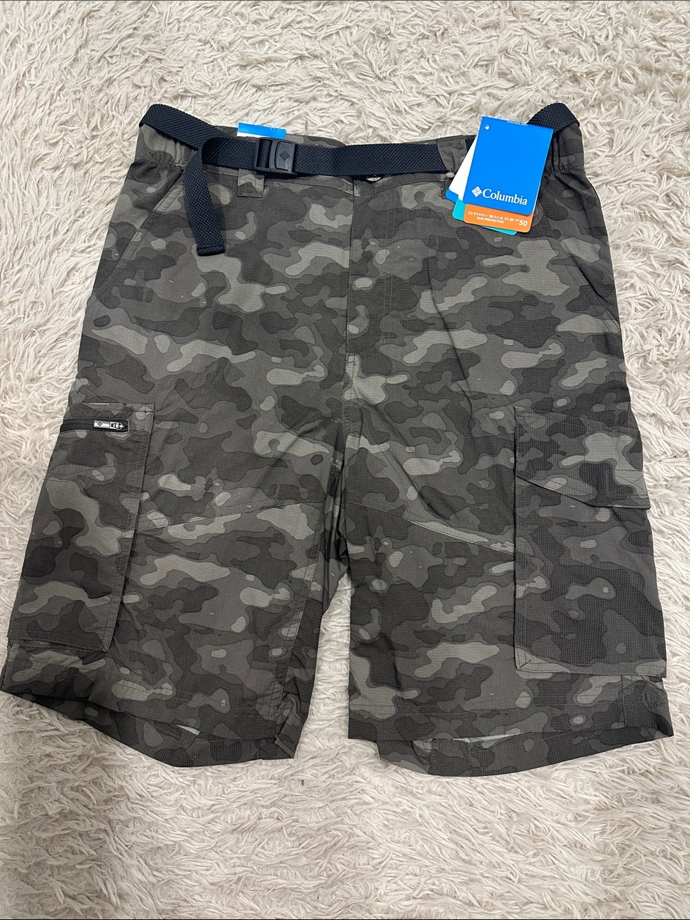 Columbia Men's Gray/Black Camo Cargo Shorts with Web Belt